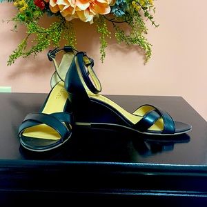 Talbots Black Leather Wedge Sandals